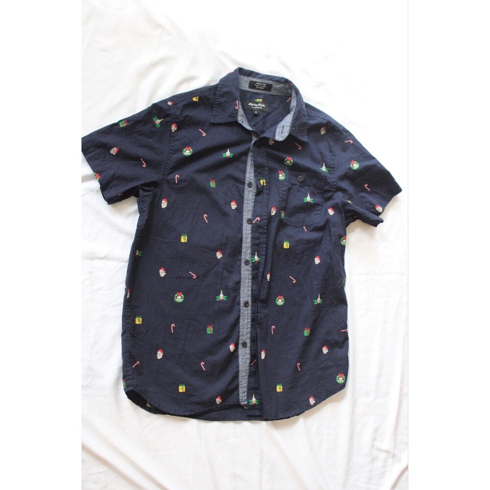 Eighty Eight Shirt Mens Skull Blue Christmas Tree Santa Elf Holiday Button Up